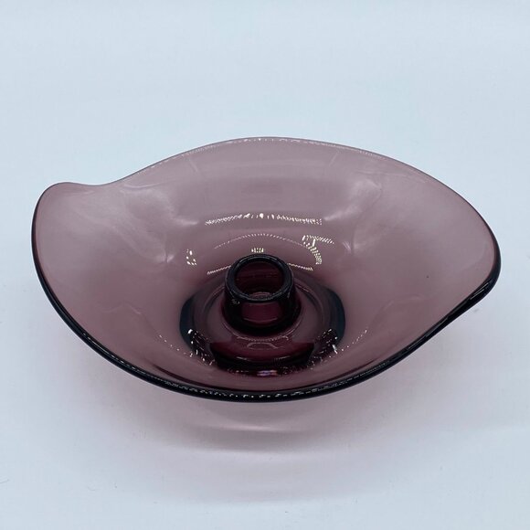 Vintage Viking Epic Amethyst Glass Candle Holder Dish Purple Abstract Form MCM - Picture 2 of 10